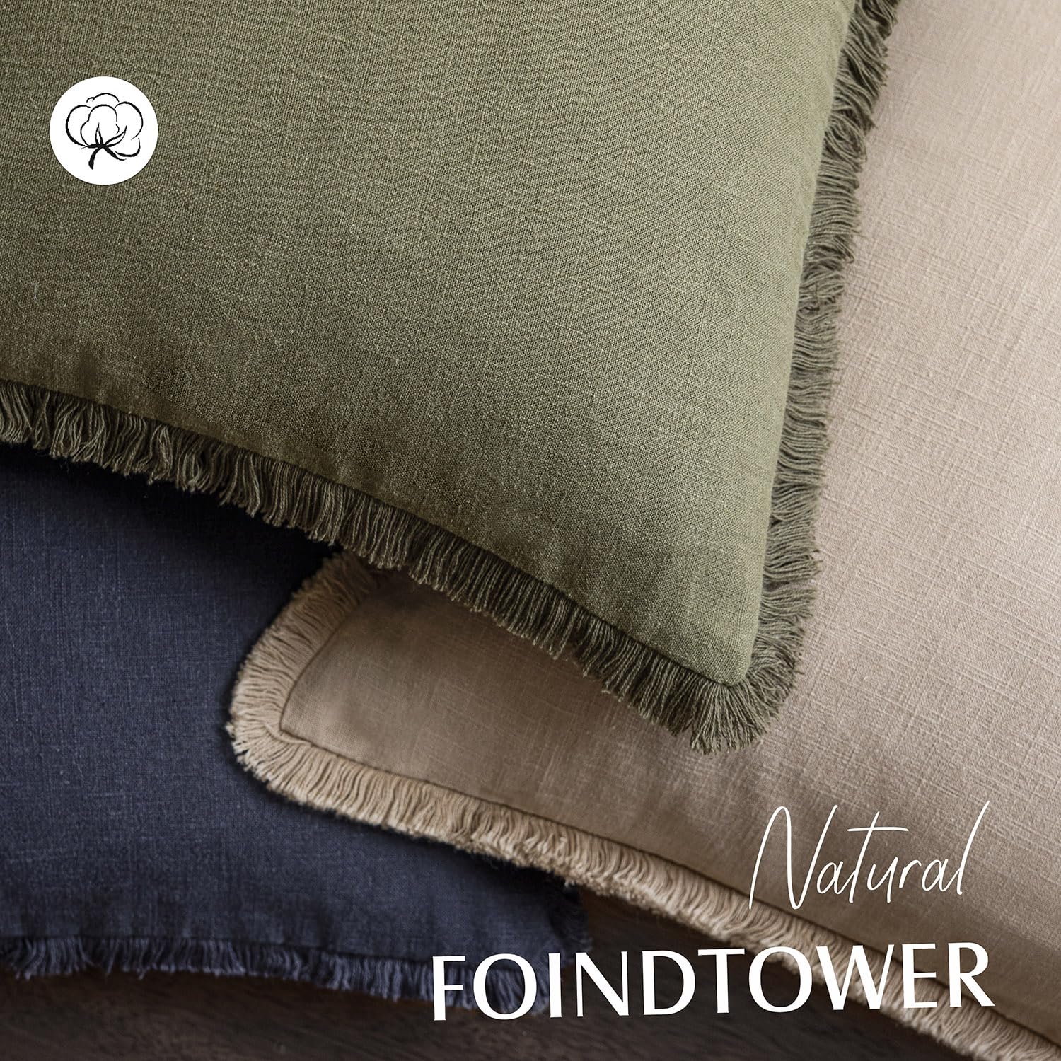 Foindtower Set of 2 Decorative Linen Throw Pillow Covers with Fringe, Boho Style with Tassels - Image 4