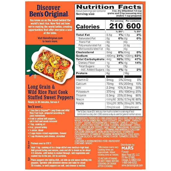 BEN'S ORIGINAL Long Grain Rice and Wild Rice, Fast Cook Rice, 6.2 OZ Box (Pack of 12)