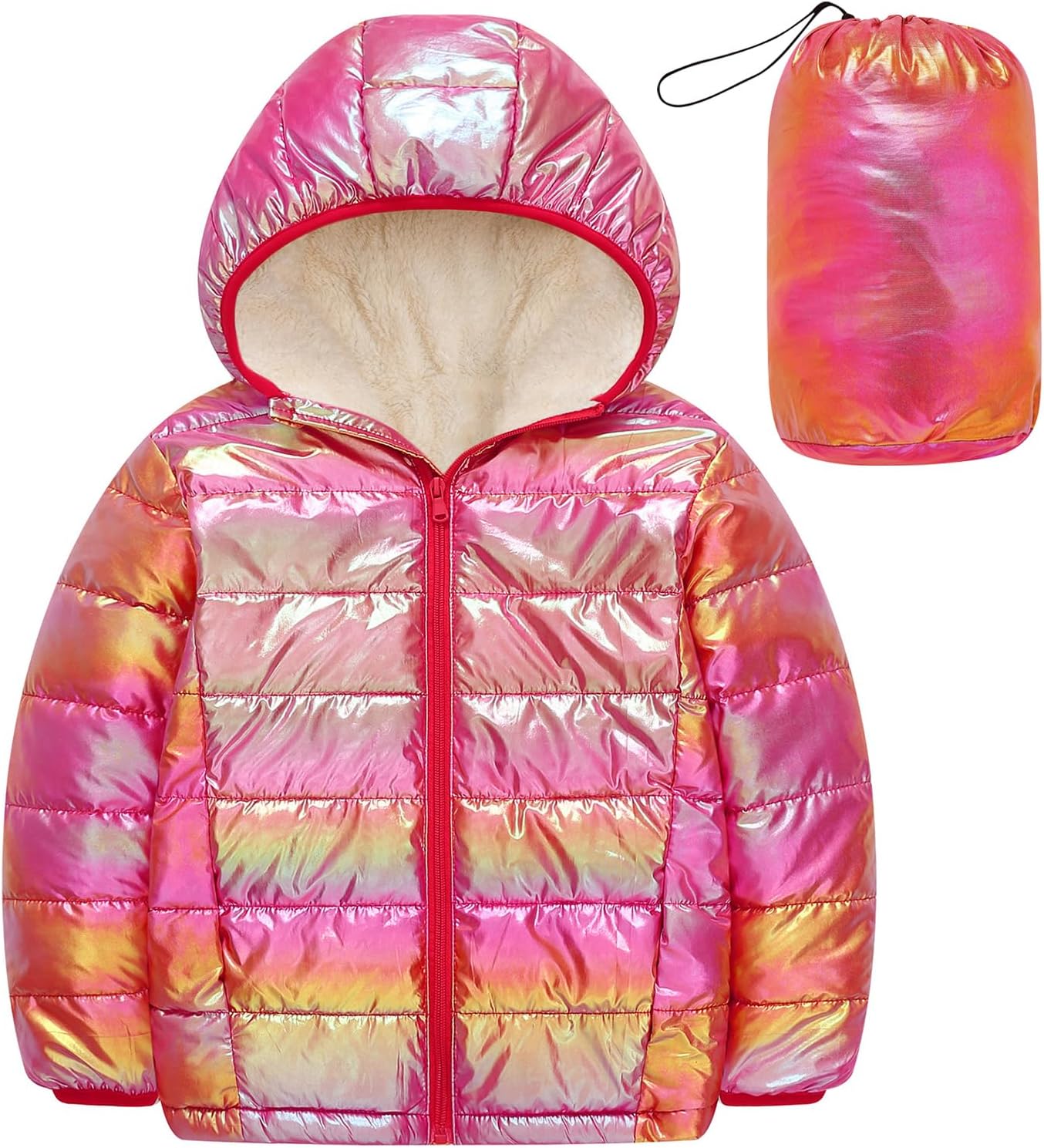 Girls' Coats Girls Winter Jacket Padded Coat Hooded Quilted Jacket Kids Warm Shining Snowsuit Windproof Outerwear 4-12 Years