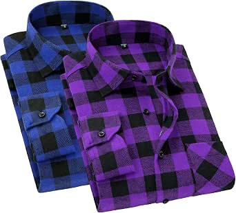 Cromoncent Camicia Uomo Casual Plaid Flanella Manica Lunga - Taglia S, Beato Nero