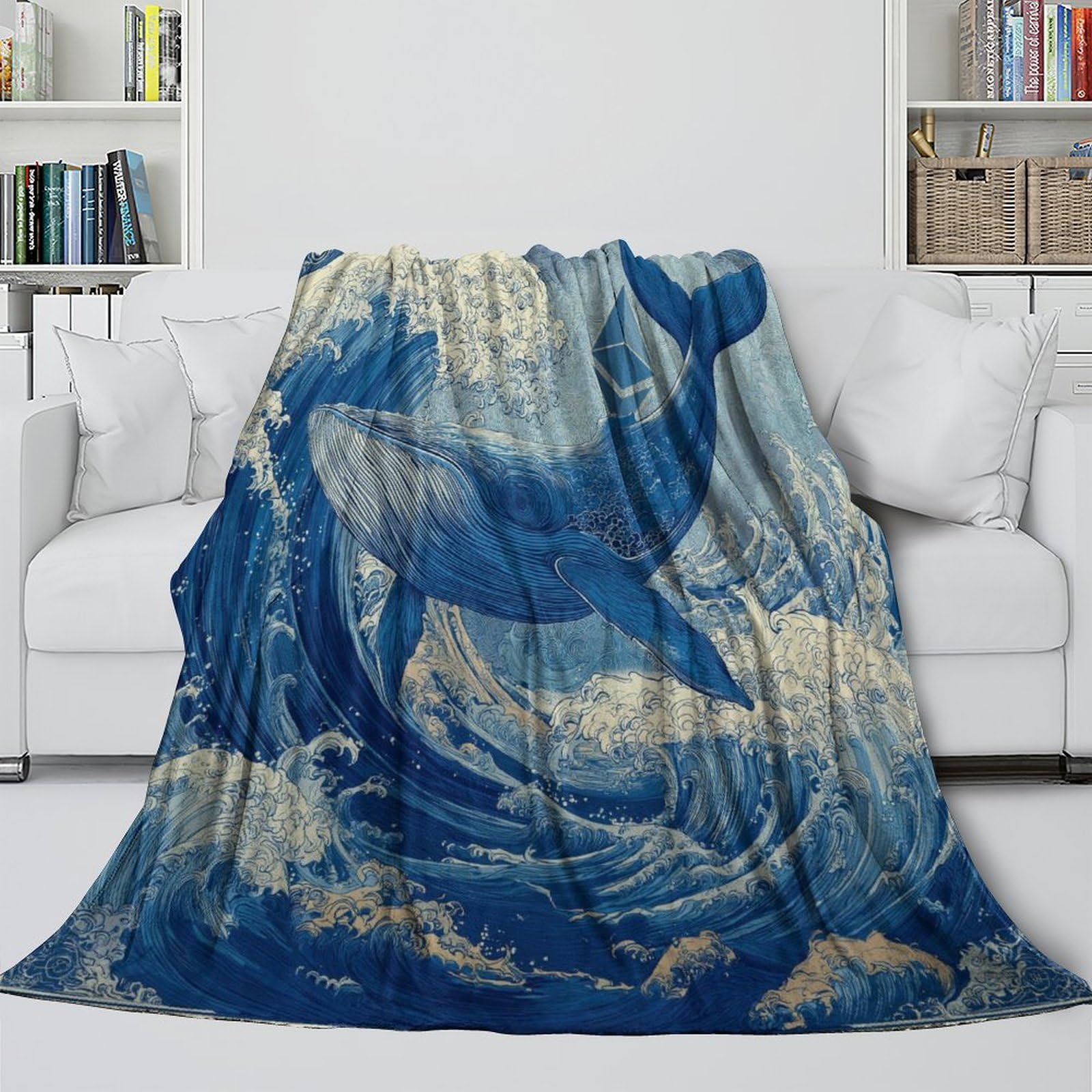 Béluga, gravure sur bois ondulée Ropa Cama Suave Con Estampado 3D Manta Adecuada Para Sala De Estar,dormitorio,sofá,cálido Y Cómodo 80x90inch(200x230cm)