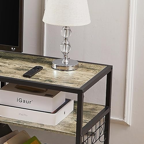 Miniatura 6 de VECELO Soporte de TV para televisión de 70 pulgadas, mesa consola con estantes de almacenamiento y ganchos, centro de entretenimiento de 3 niveles