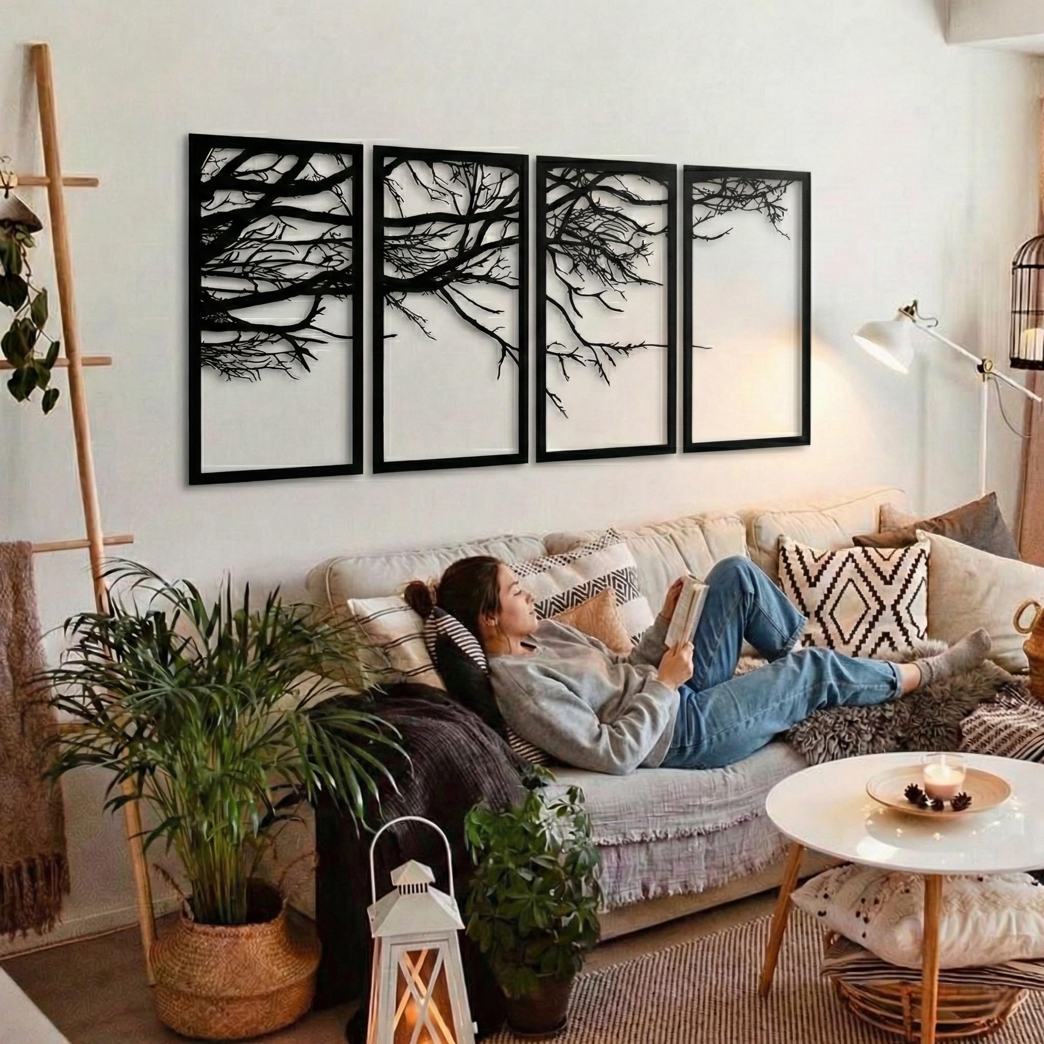 DEKADRON Arte de Pared de Metal, árbol de la Vida, 4 Piezas, Arte de Pared de Metal, Cartel de árbol, decoración de Pared de Metal, decoración de Interiores