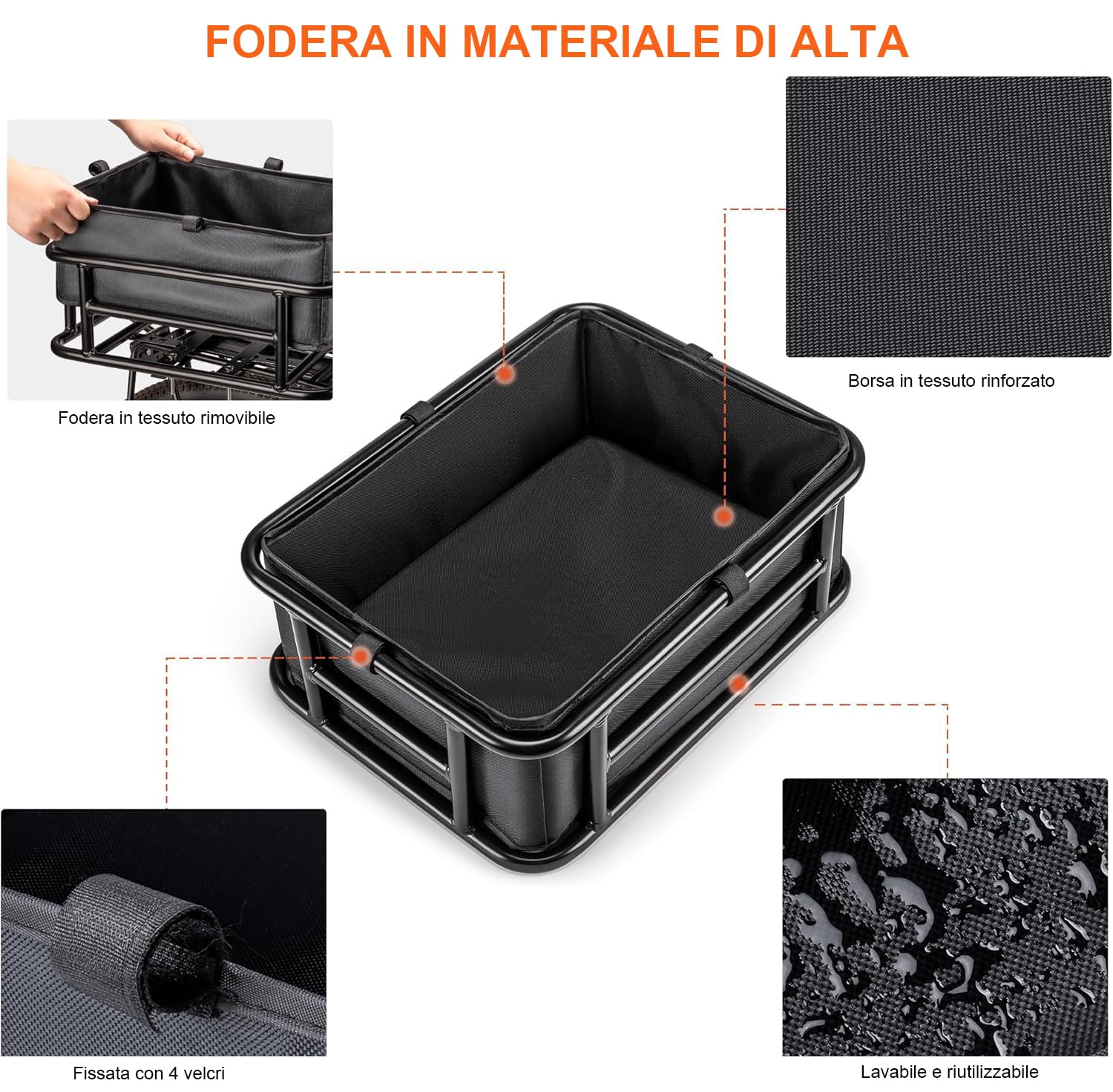 CXWXC Cestino posteriore per bicicletta con rete cargo e fodera, portata fino a 30 kg e volume 10 l, cestino per bicicletta elettrica, bici elettrica