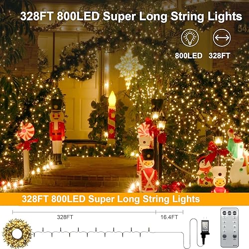 Miniatura 2 de Guirnalda de luces de Navidad para exteriores, 800 luces LED, 8 modos con temporizador remoto, luces de hadas enchufables, luces impermeables para