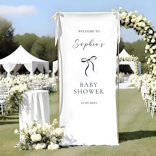 Personalized Baby Shower Entrance Banner, Custom Baby Shower Sign, Fabric Welcome Signs, Custom Linen Sign, Black Bow, Modern