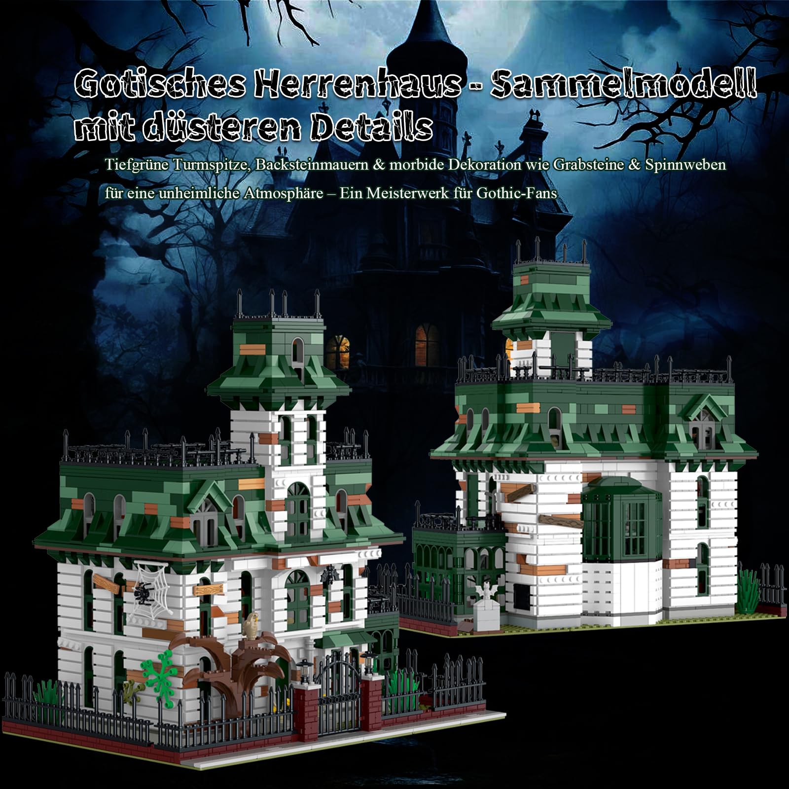 Klemmbausteine Geisterhaus Adams Hunted Mansion Modular Building – 3378 Teile Schlosshaus Architektur Modell, Wohnaccessoire und Geschenk für Erwachsene Kompatibel mit Barweer BWR005