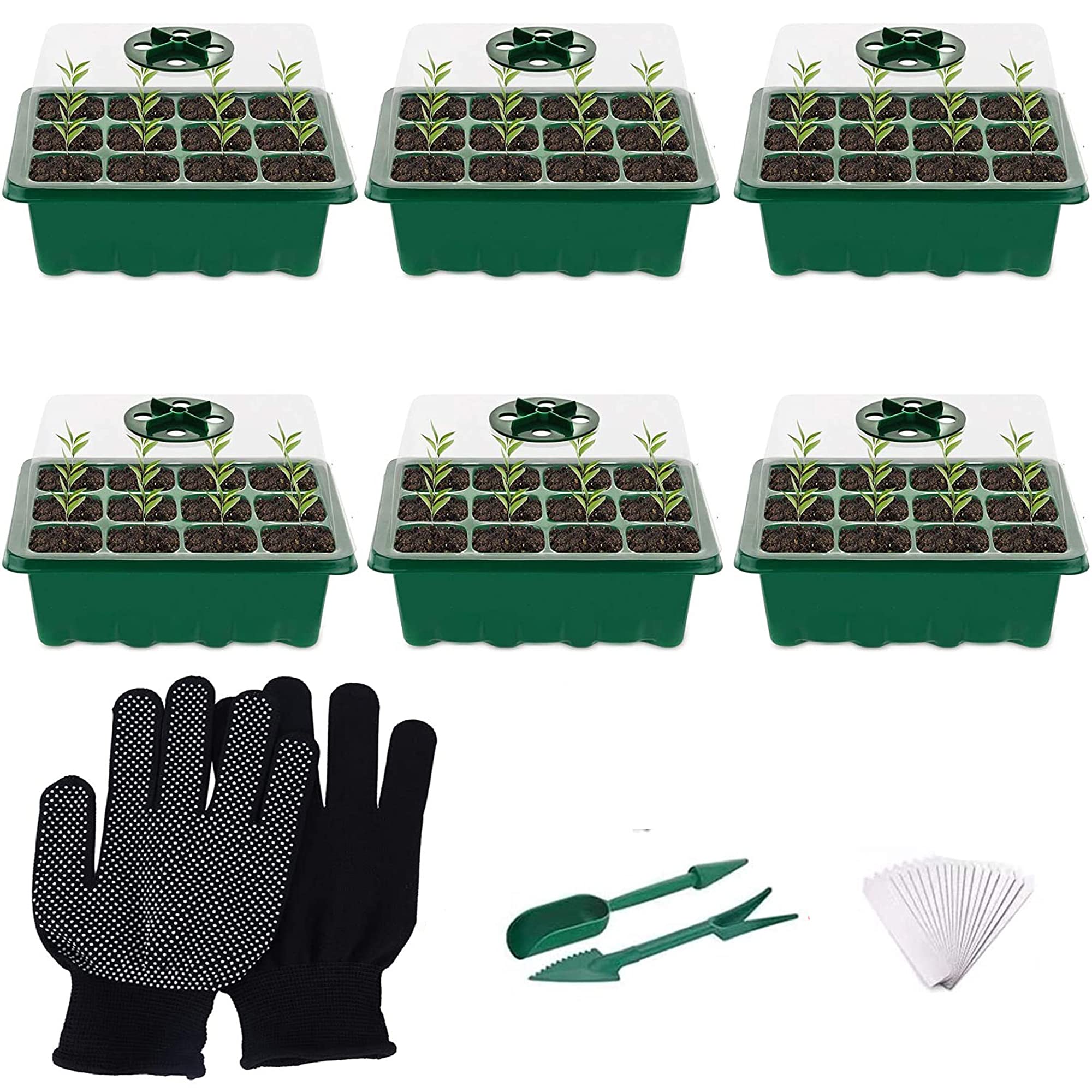 VDYXEW Seed Tray, Seedling Tray (12 Cells per Tray) with Humidity Adjustable Vent, Humidity Adjustable Plant Germination Kit Mini Propagator Greenhouse (6 pack)