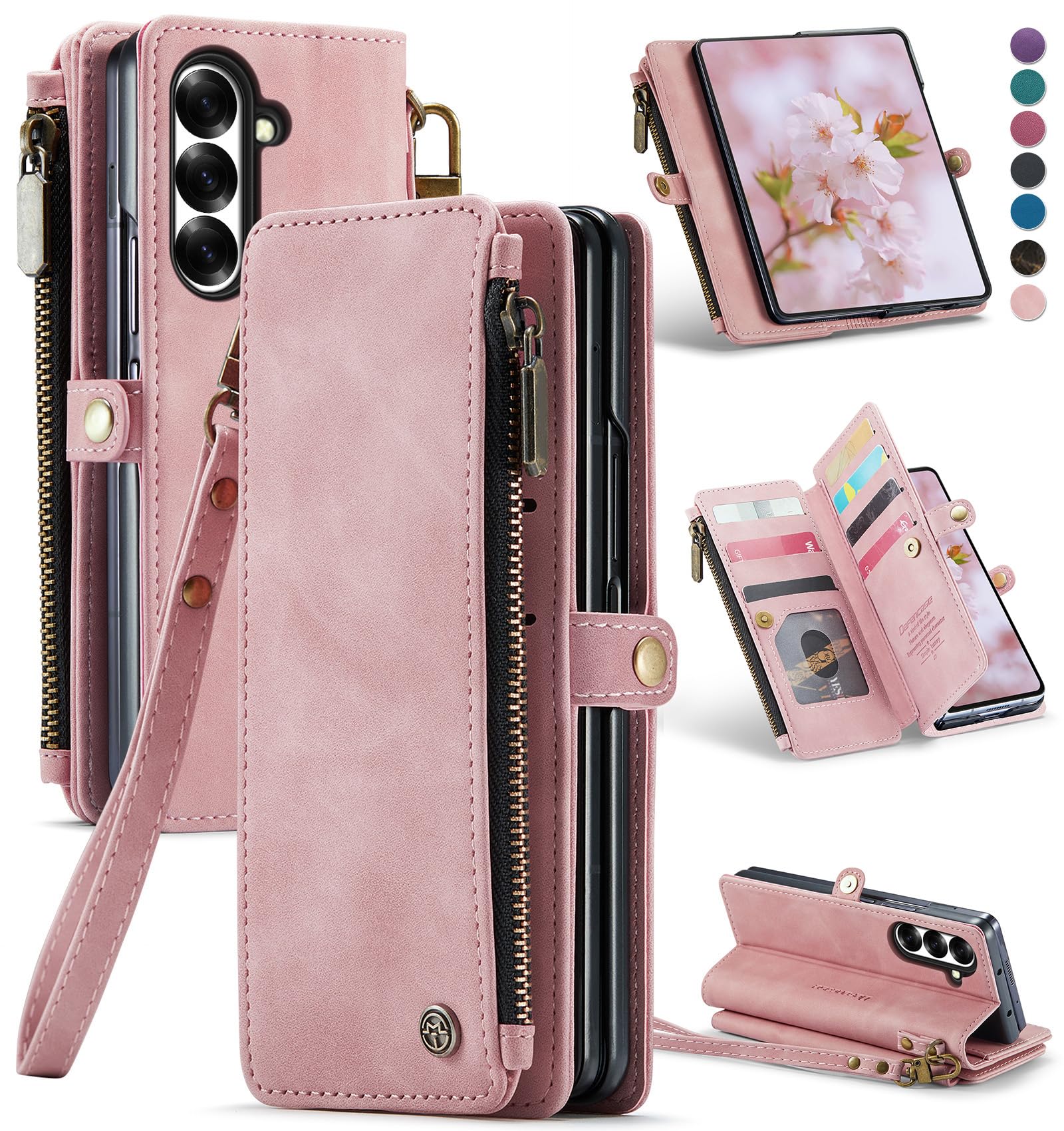 Defencase Funda tipo cartera para Galaxy Z Fold 8 Ultra con tarjetero | Con bolsillo con cremallera RFID, piel sintética suave y duradera, pulsera, fundas con tapa para teléfono con soporte para
