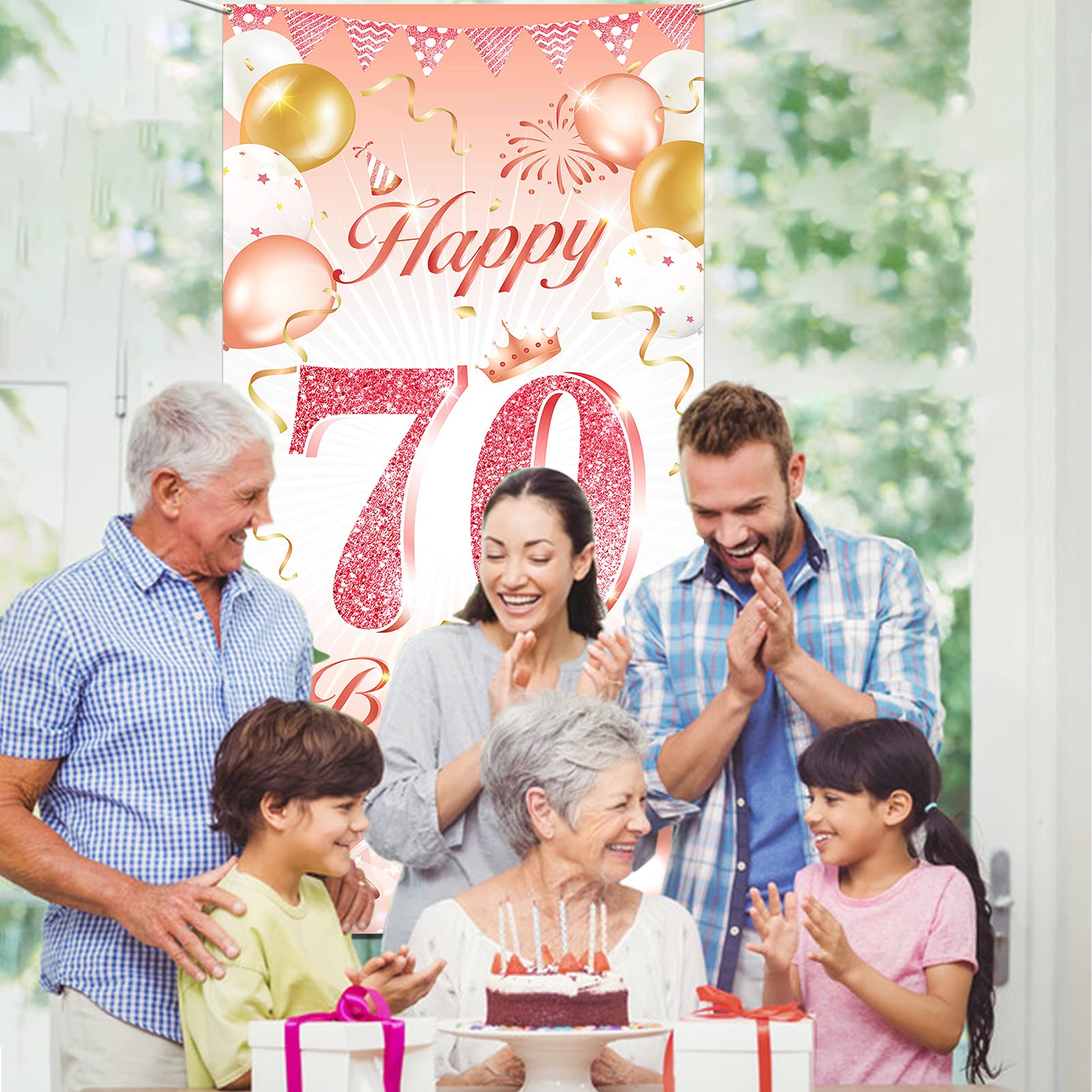 Spiritose Auguri HOWAF Oro Rosa 70 Anni Decorazione Addobbi Per Donna, Tessuto Striscione Sfondo, Giardino Interno Esterno Parete Forniture Auguri 70