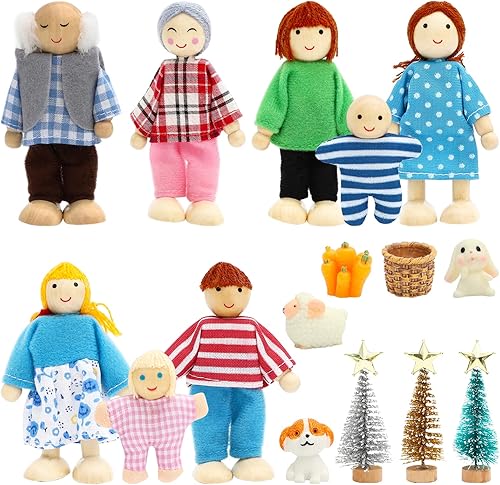 ONEST Juego de 19 piezas de casa de muñecas de madera, mini figuras de personas, juegos de árboles de babbit, muñecas de casa de muñecas, muñecas de disponible en Yaxa El Salvador