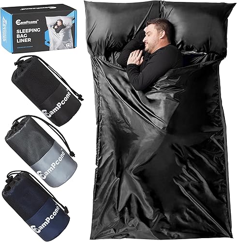 Forro de saco de dormir sedoso para clima fríocálido, sábanas de viaje XL para hotel de 85 x 52 pulgadas, saco de dormir ligero con cremallera y