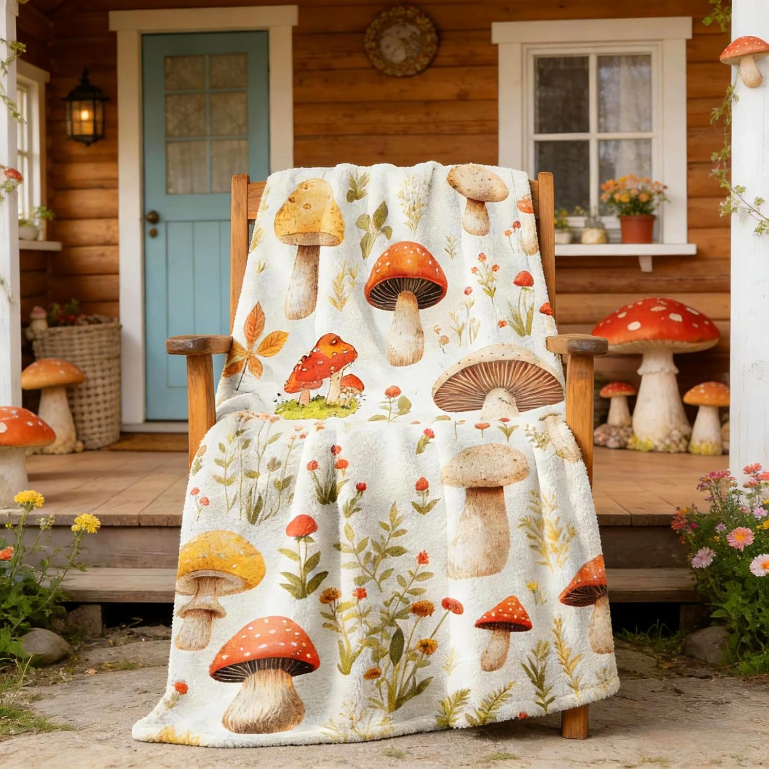 Mushroom Blanket 60 X 50 Inches, CottageCore Botanical Throw Blanket Spring Room Decor, Mushroom Gifts for Women, Girls, Daughter, Mother's Day - Image 7