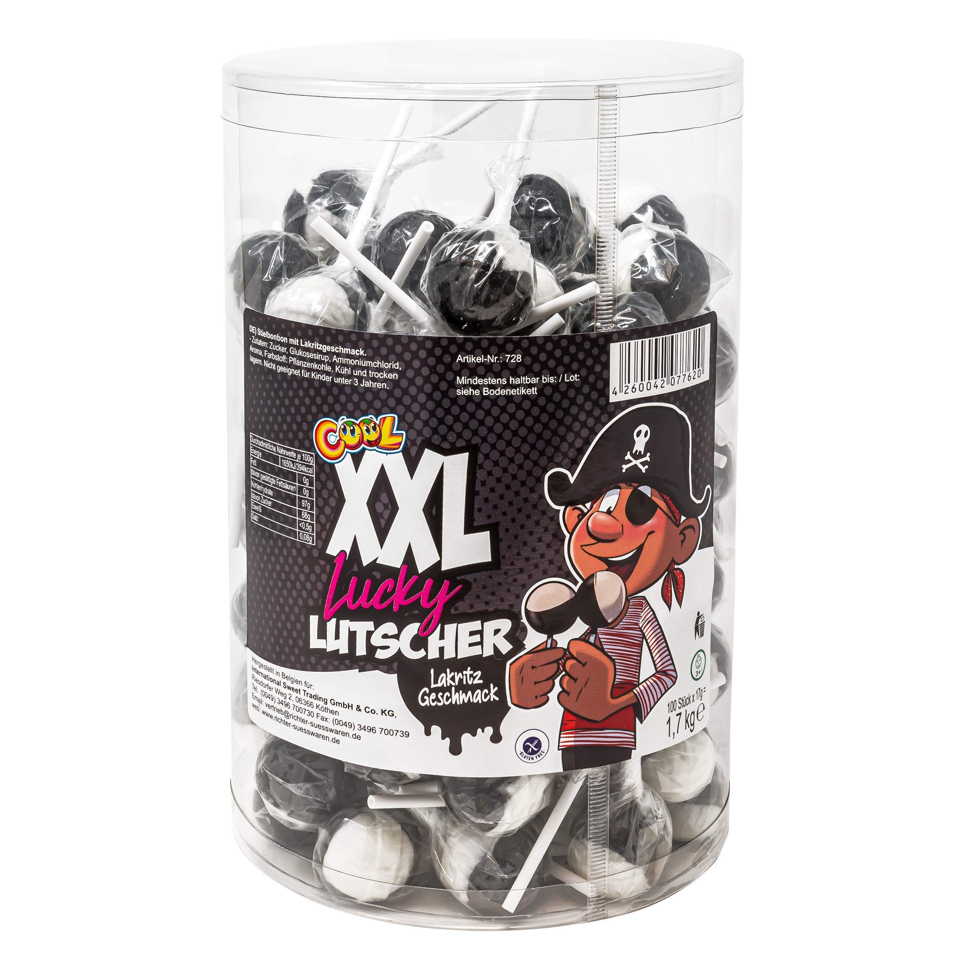 XXL Lucky Lutscher, 100 große Lakritz Lollis, 100 x 17g, 1700 g