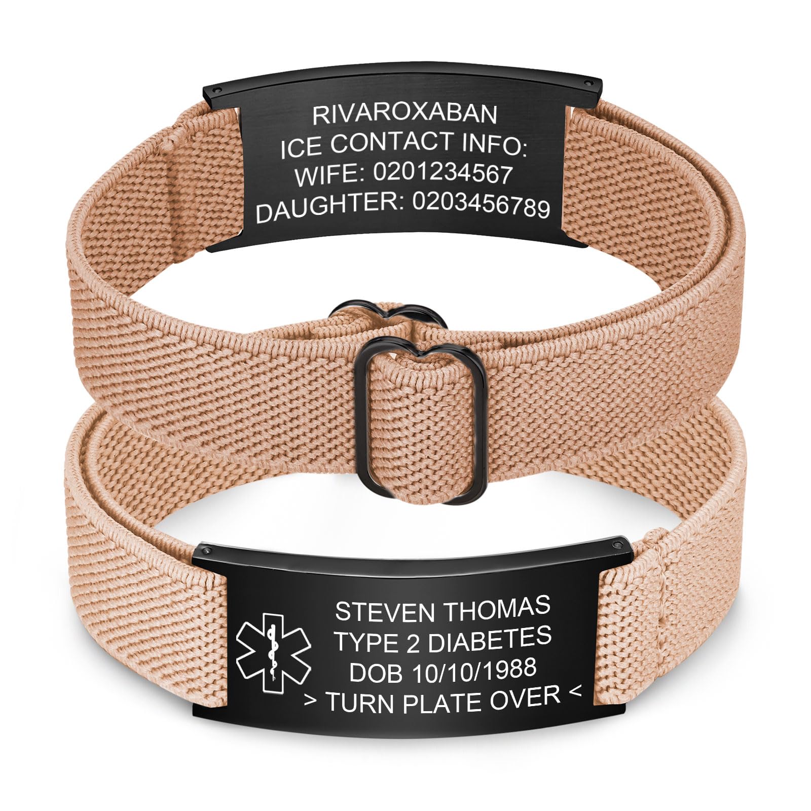 Personalized Medical Alert Bracelet for Men - Customized Elastic Strap Stainless Steel ID Bracelets Engraved Medic Info, Emergency Awareness Medic ID Bracelet for Autism Allergy Diabetic Epilepsy