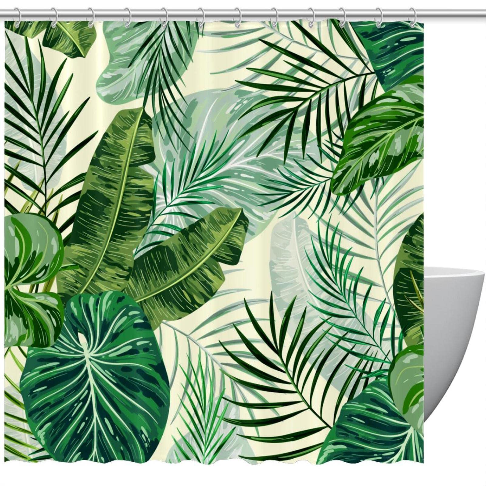 Rideau de douche feuilles tropicales 182x182 cm avec 12 crochets