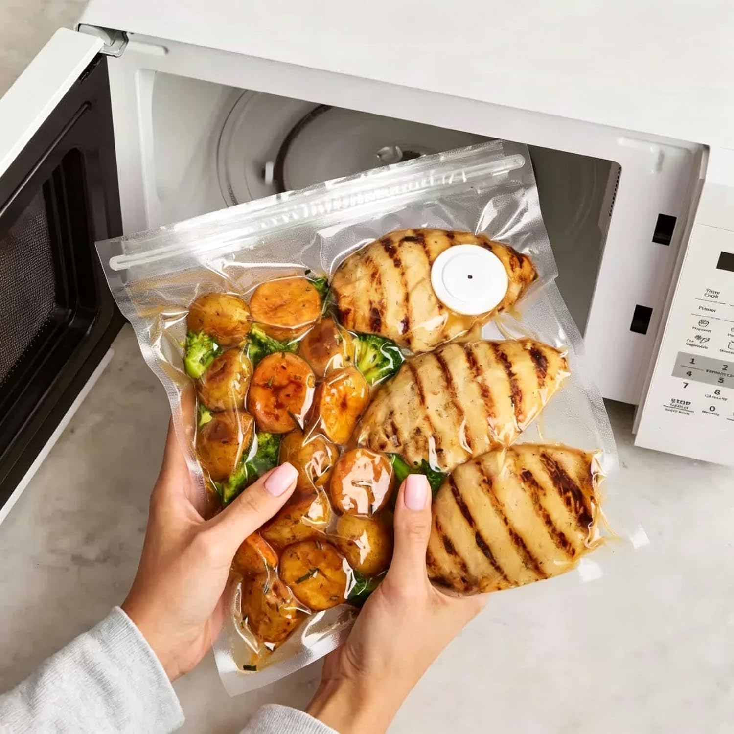 Reusable Vacuum Sealer Bags for Food, Dishwasher Safe, Odor-Resistant,Sous Vide Bags for Cooking and Freezer Storage Freezer,Microwave, Leak Proof for Leftovers, BPA Free Food Saver 30Pcs(S/M/L)