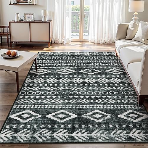 Miniatura 42 de Lahome Alfombras de cocina antideslizantes, lavables para entrada, estilo bohemio, blanco y negro, 2 x 3, alfombra de baño ultrafina con estampado