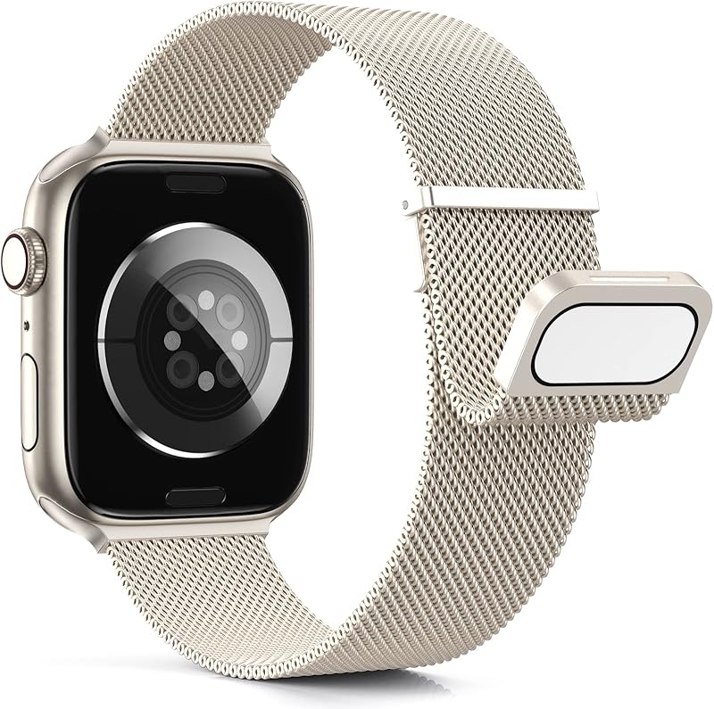 Higgs Métal Bracelet Compatible avec Bracelets Apple Watch 38mm 40mm 41mm 42mm 44mm 45mm 46mm 49mm Femme,Bracelet Double Magnétique pour iWatch Series 11 10 9 8 7 6 5 4 3 2 1 SE Ultra, Metal Milanais