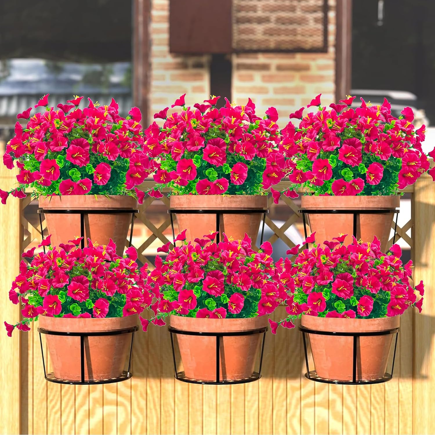 8 Bundles Artificial Fake Flowers for Outdoor - UV Resistant Fake Flowers Outdoor Faux Plastic Plants for Outside Patio,Porch,Garden Décor(Rose Red) - Image 3