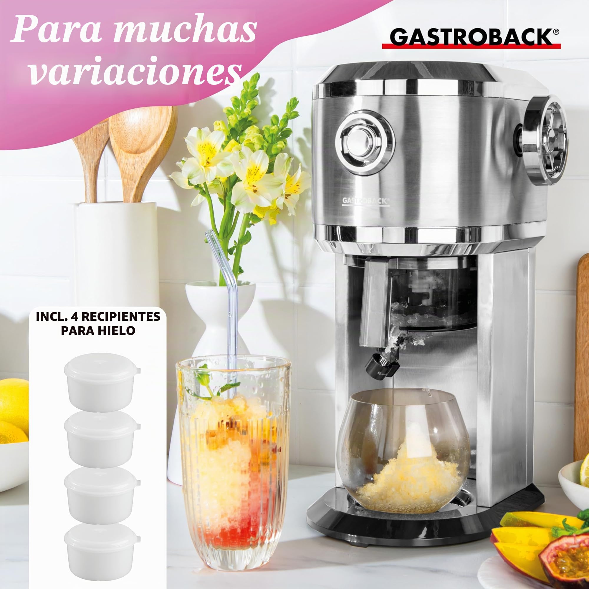 GASTROBACK Máquina para hacer granizados para el hogar, máquina para hacer granizados para cócteles congelados, conos de nieve, granizados, granitos y hielo triturado/Shaved Ice - Grosor de escofina