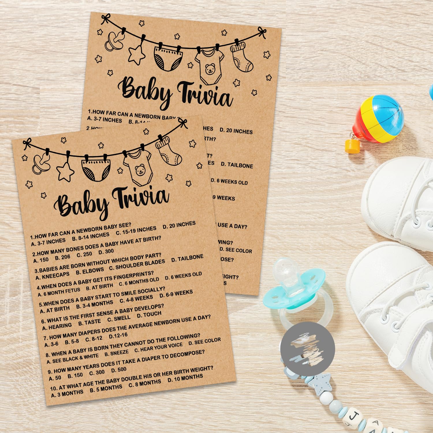 Baby Shower Games Cards Set - Minimalist Black & White Baby Trivia, Wishes & Gender Reveal Fun - 30 Game & 1 Answer Card - View #12