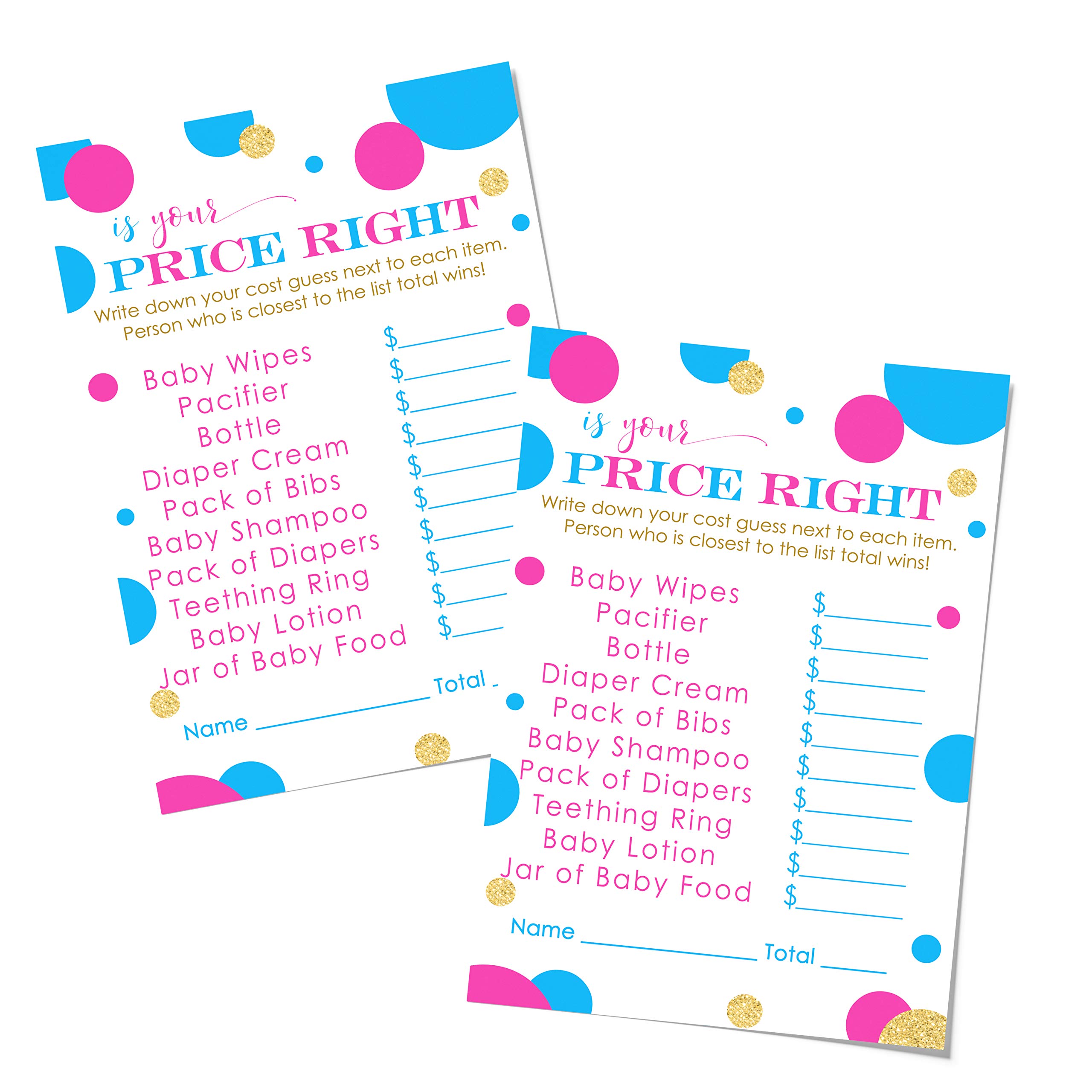 Buy Price is Right Gender Reveal Baby Shower Game Cards 25 Pack