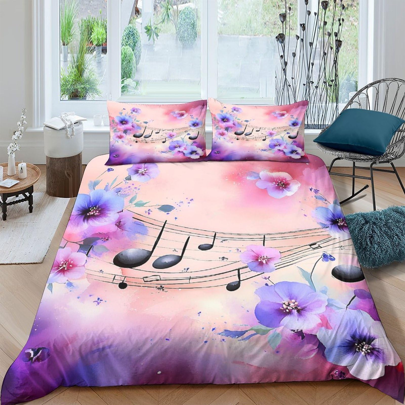 Ctjqhvkz Style-10 3D Printed Watercolor Floral Fitted Sheet Microfiber Soft Breathable Musical Note Mattress Cover For Bedroom Decor Single（135X200cm）