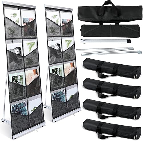 Outus Soporte para folletos de 2 piezas con 8 bolsillos, estante de malla para literatura, soporte de exhibición portátil para revistas, estante de