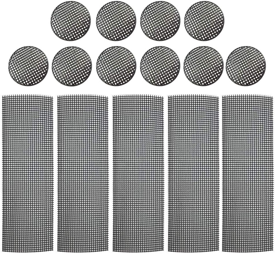 Flower Pot Hole Mesh Pads 15 PCS Plastic Mesh Screen - 5 PCS 10x30cm Bonsai Bottom Grid Mat and 10 PCS 4.6cm Diameter Round Rigid Polyethylene Garden's Drainage Mesh Hole Screens