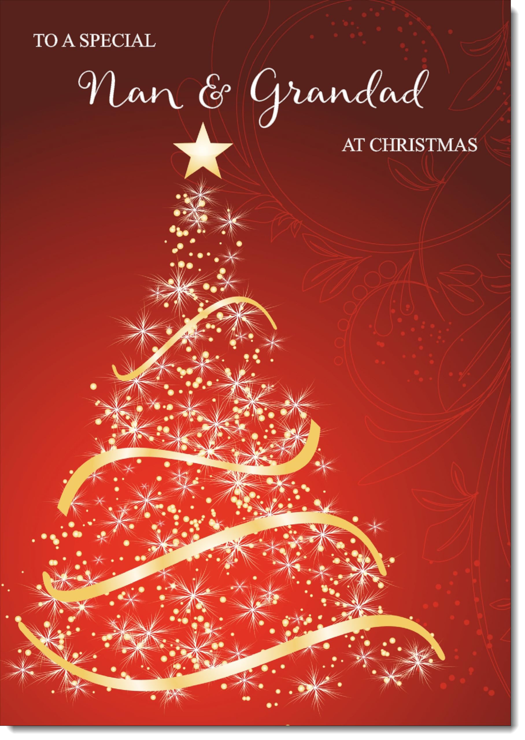 doodlecards Nan and Grandad Christmas Card Red Abstract Christmas Tree Large A4 Size Christmas Card for Nan & Grandad with Plain Envelope