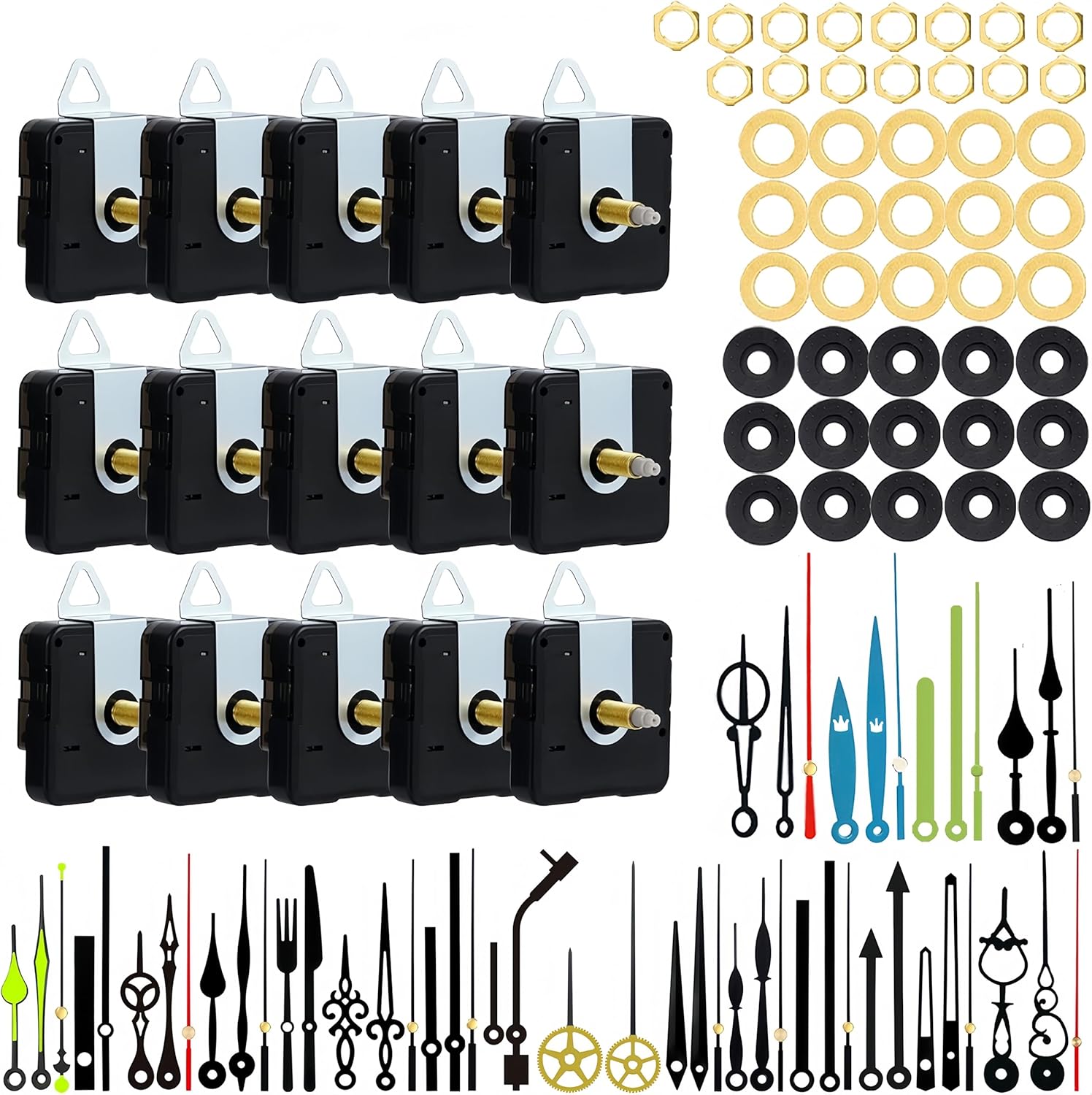 15 Packs Clock Mechanism Replacement Kit with 19 Pairs Clock Hands, Quartz Clock Movement Replacement, Clock Movement Motor Kit for Clock Repair, Replacement, DIY and Custom Clock