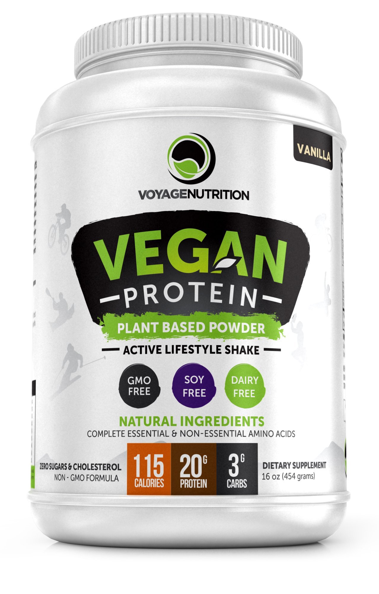 Vegan Protein Powder. Vanilla Flavor. All Natural and Organic Plant Based Ingredients. Active Lifestyle and Sports Nutrition Shake Mix. 15 Servings per 1 Pound Container.