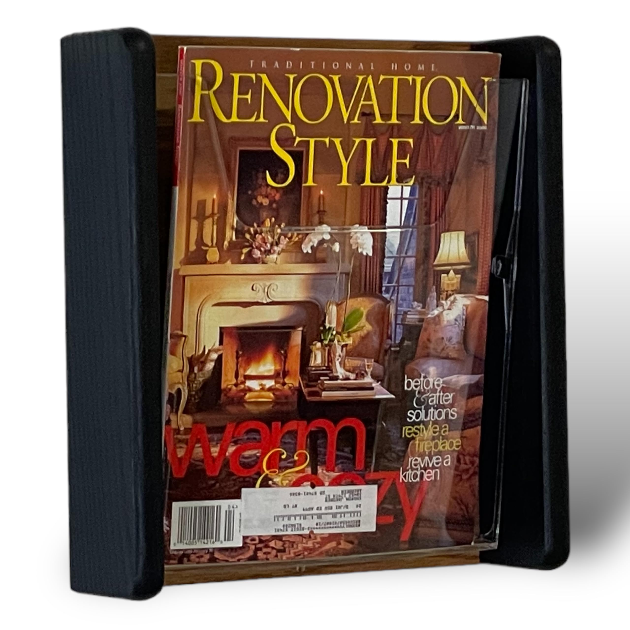 Wooden Mallet Stance 1 Pocket Wall Display Magazine Rack, Black/Medium Oak