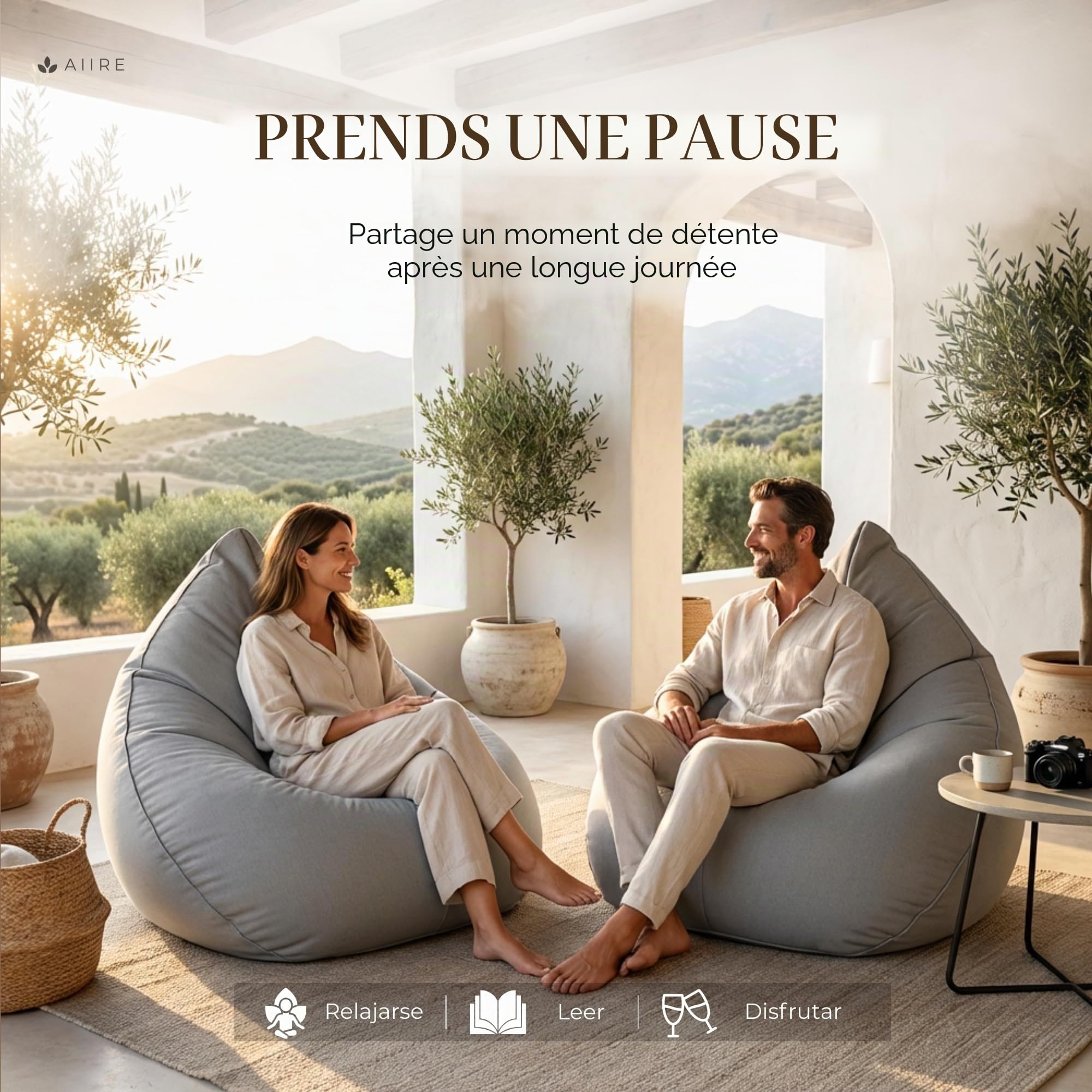 Aiire Pouf Exterieur XXL Design - Bean Bag Poire avec Remplissage pour Piscine et Jardin - Coussin de Sol ou Fauteuil de Lecture Géant - Pouffe Adulte, Gamer ou Ado Gris