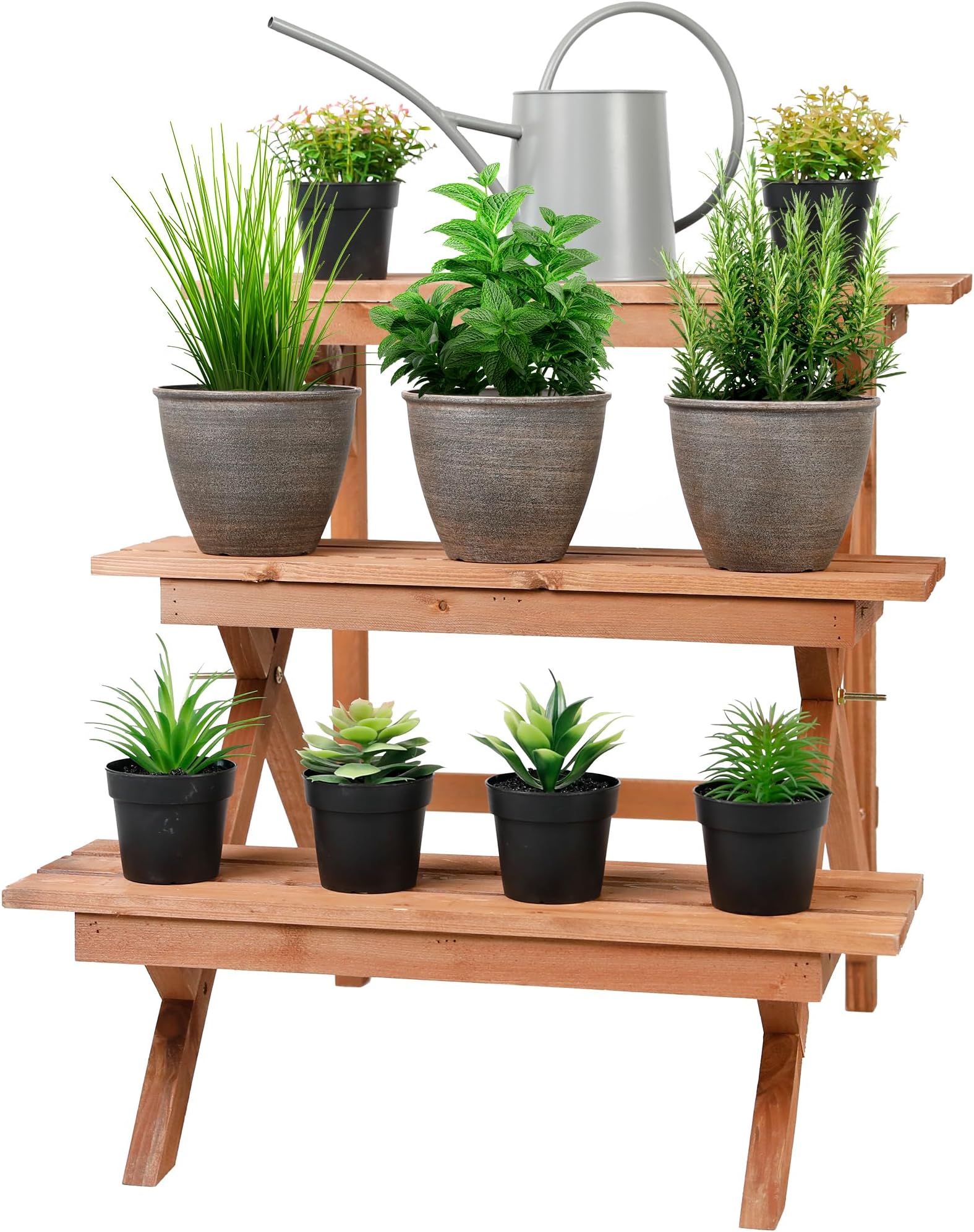 Worth Garden 3-Tier Wooden Plant Stand Ladder Planter Holder Flower Pot Display Shelf for Home Patio Lawn Garden Balcony - Brown