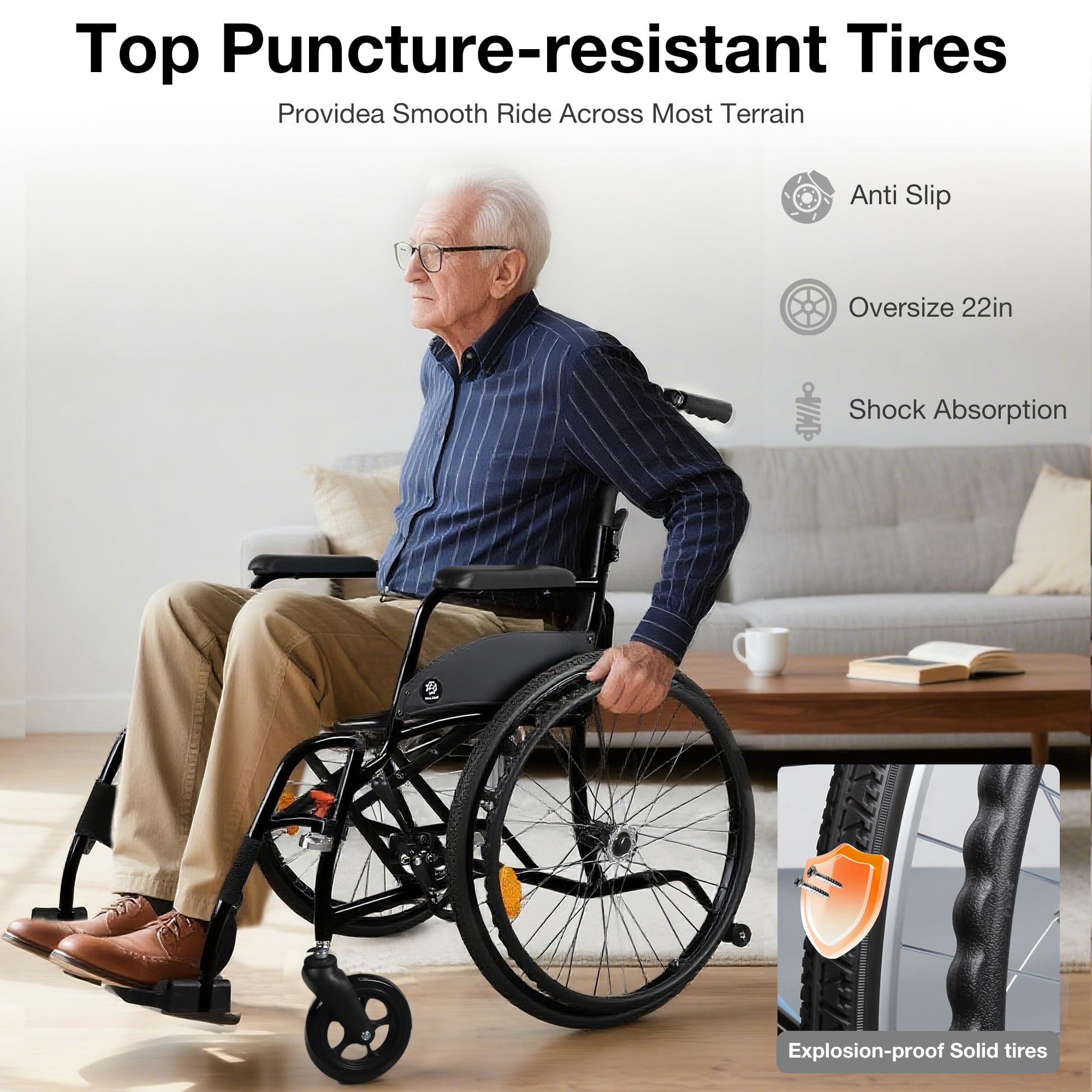 Premium Adult Wheelchair - Lightweight & Foldable -3
