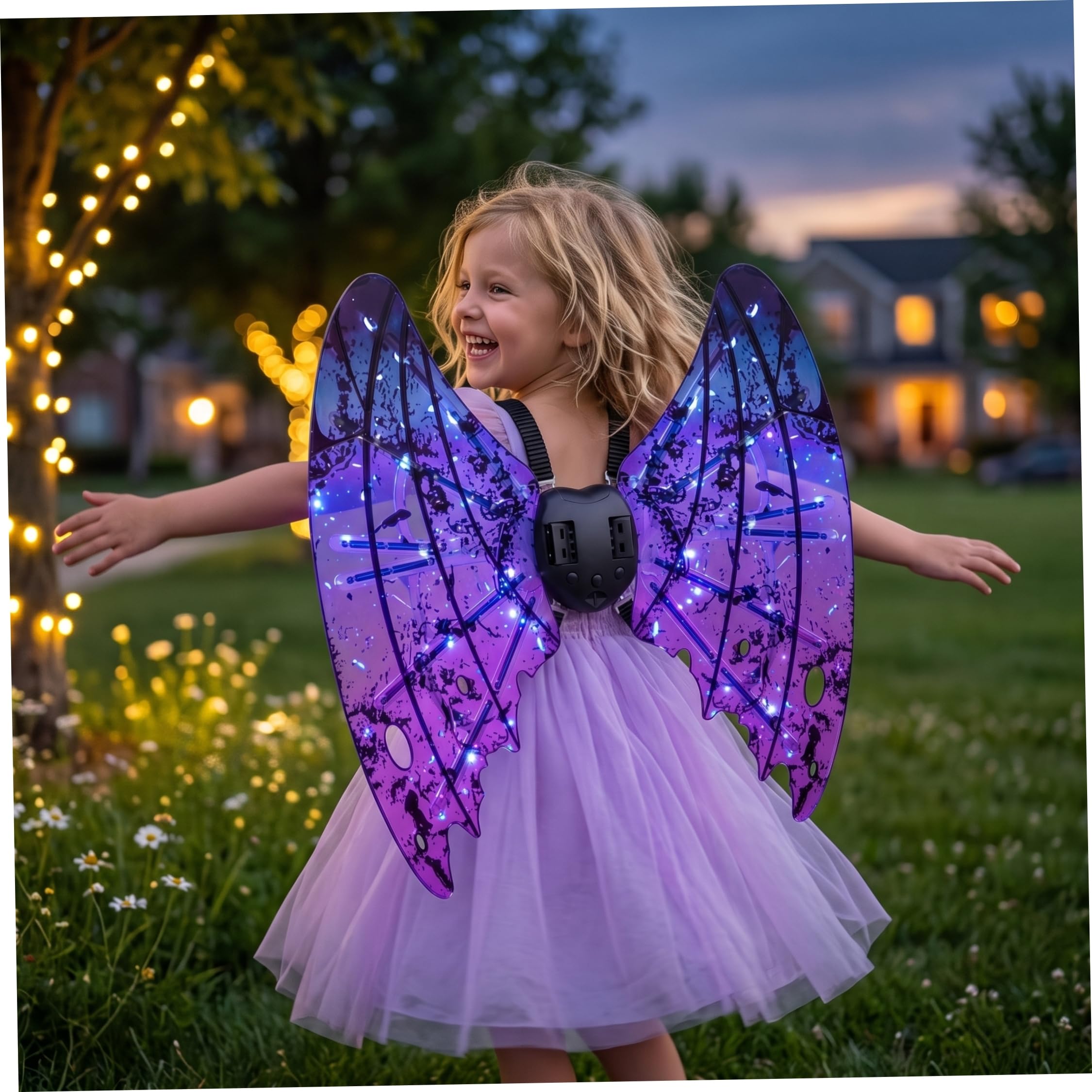 Costume di Halloween per ragazza, ala luminosa di farfalla che sventola, viola