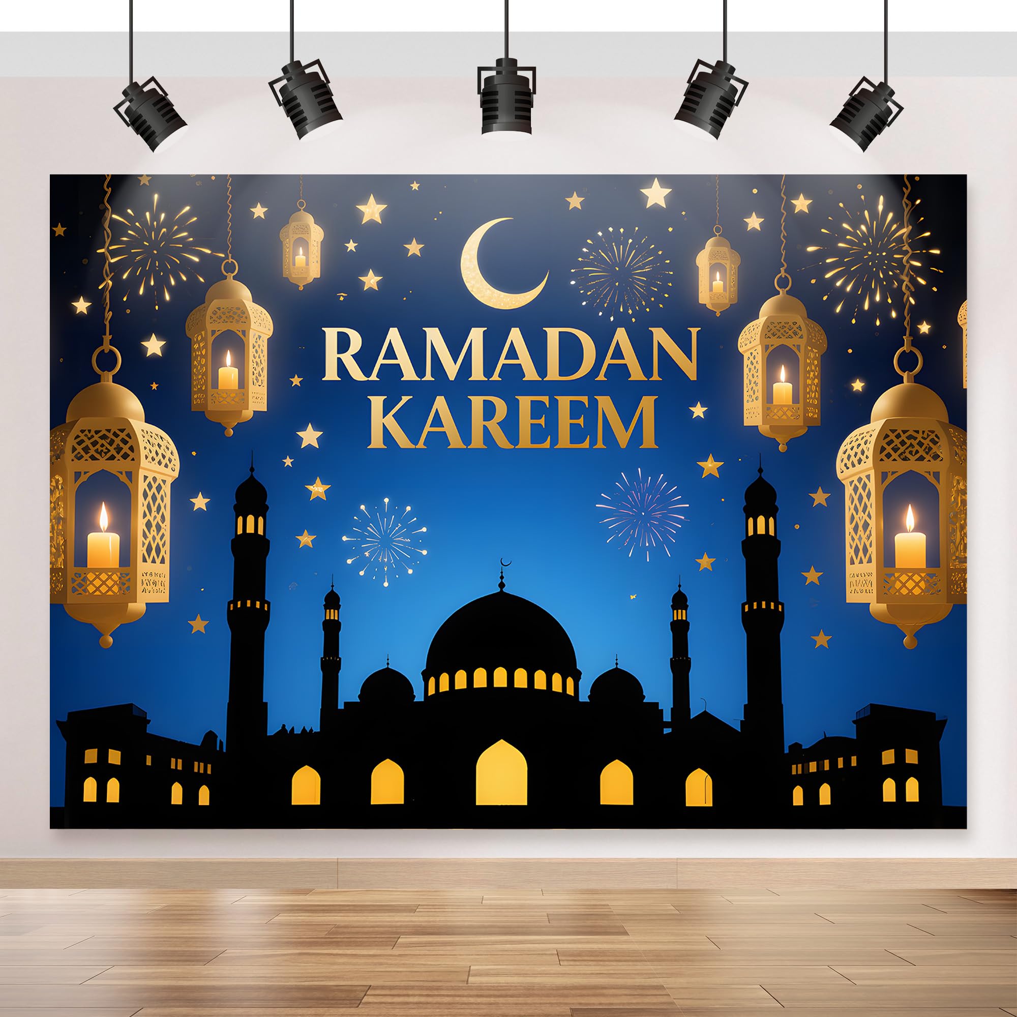 Ramadan Mubarak Backdrop 70.8x43.3 inch, for Muslim Ramadan Kareem Party Decorations, Eid Mubarak Sign Photo Booth for Home Muslim Eid Al Fitr Party