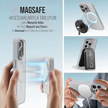 iPhone için Kılıf Kamera Korumalı Magsafe Wireless Şarj Özellikli Şeffaf Renkli Kılıf (iPhone 12 Pro Max Gri)