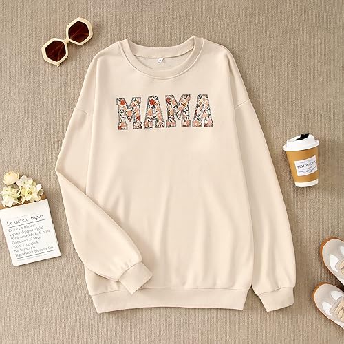 Miniatura 5 de KEKEMI Sudaderas casuales con cuello redondo para mujer con estampado de letras de mamá ajuste holgado manga larga cuello redondo suéter