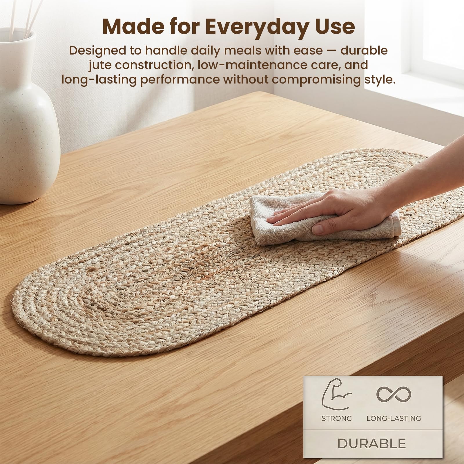 DecorAvenue Runner da tavolo in iuta intrecciata, stile rustico, biologico, ecologico, rustico (linea iuta e cotone, 33 x 91 cm