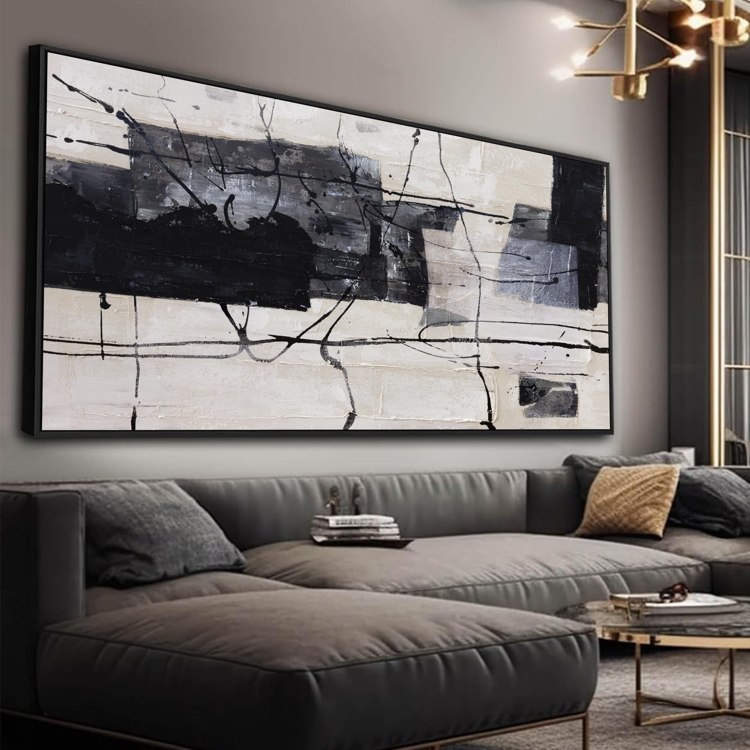 Large Abstract Wall Art Wall Decor Black And White Wall Art Canvas Picture Painting Artwork For Bedroom Dinning Room Framed Canvas Art Modern Home Decoration 29x58 In