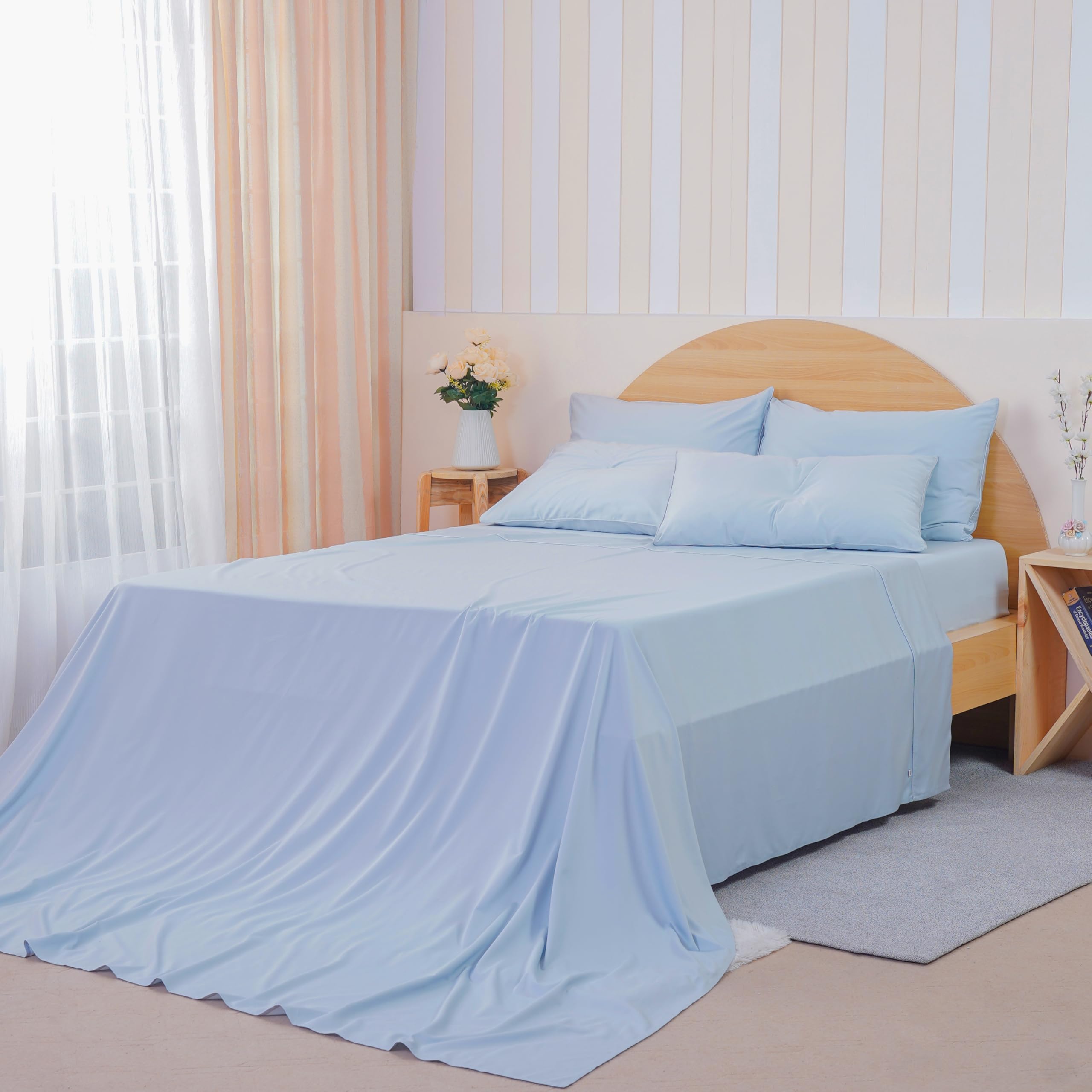 Sheet Story Bamboo King Size Flat Sheet - 400 Thread Count - Hypoallergenic, Soft and Cooling Flat Bed Sheet King Size - Sky Blue