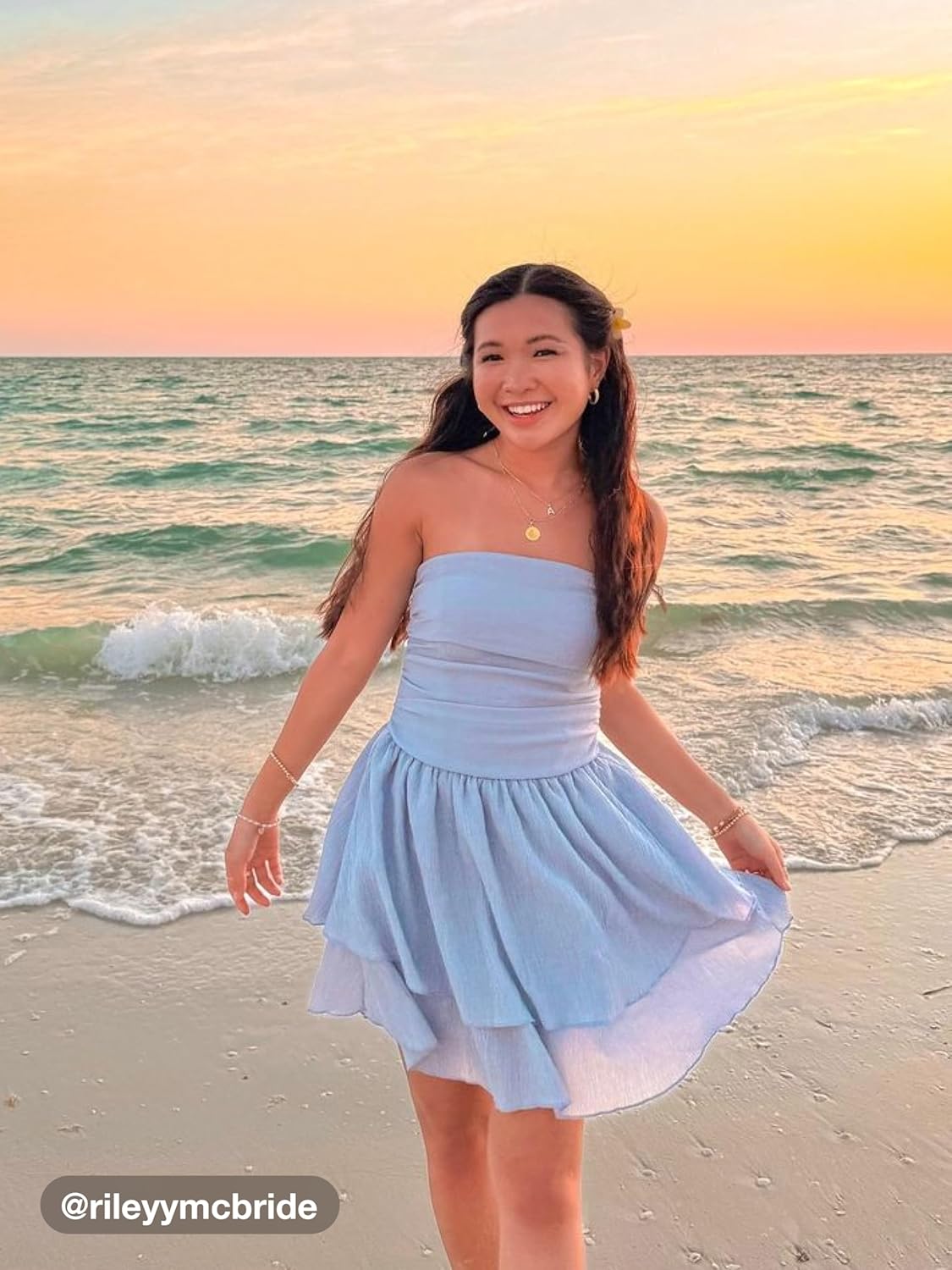 CIDER Women's Summer Cocktail Dress - Tube Ruched Ruffle Mini Dress - Image 2