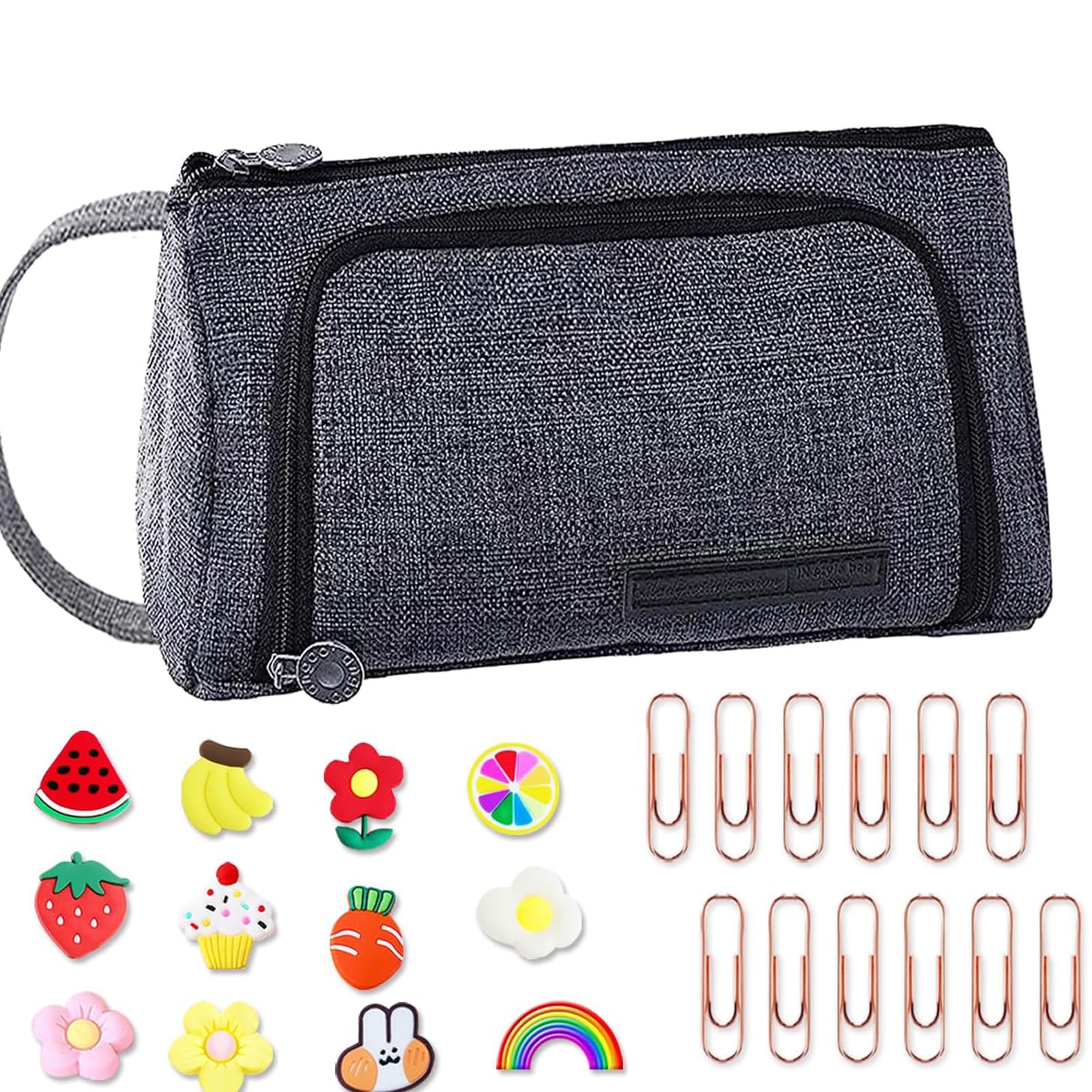 Yoawllty Pencil Case, Large Pencil Pouch for Girls and Boys Portable Pencil Case for School Office with 10Pcs Paper Clips(Grey)