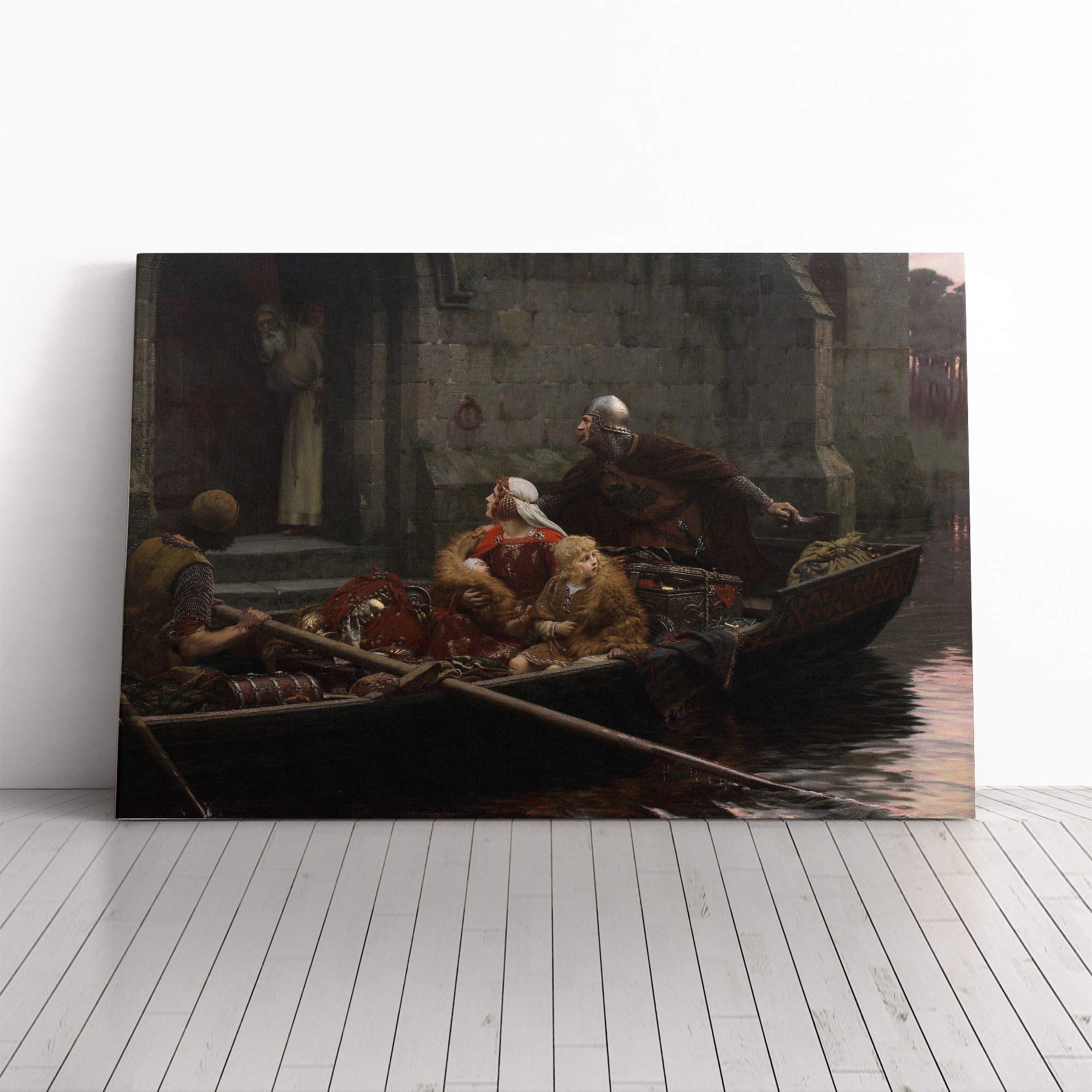 Edmund Leighton in Time of Peril Canvas Print | Gallery Wrapped 30mm Frame Wall Art | 24x16 inches | Ready to Hang | Modern Picture | Living Room Bedroom Lounge Office