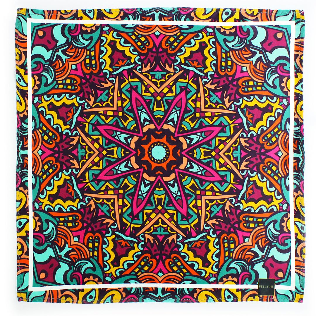 Mandala Majesty Ensemble Multicolor Pocket Square for Men (14X14 inches)-image-2