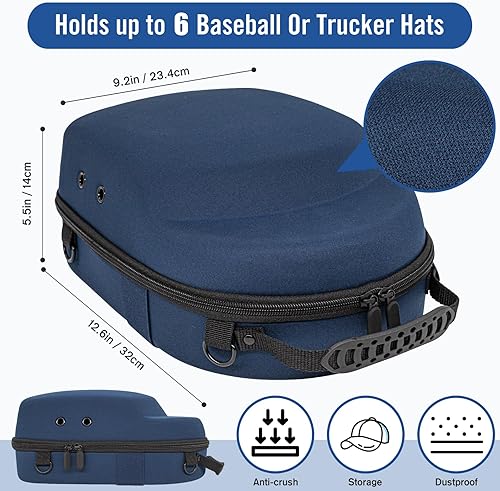 Miniatura 2 de Livememory Estuche de viaje para gorras de béisbol y almacenamiento en el hogar, protege hasta 6 sombreros, color azul marino