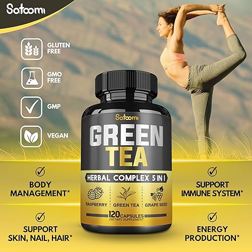 Miniatura 6 de Cápsulas de extracto de té verde orgánico 5 en 1  120 unidades equivalentes a 14200 mg  Mezcla de frambuesa, semilla de uva, Gymnema y Coleus